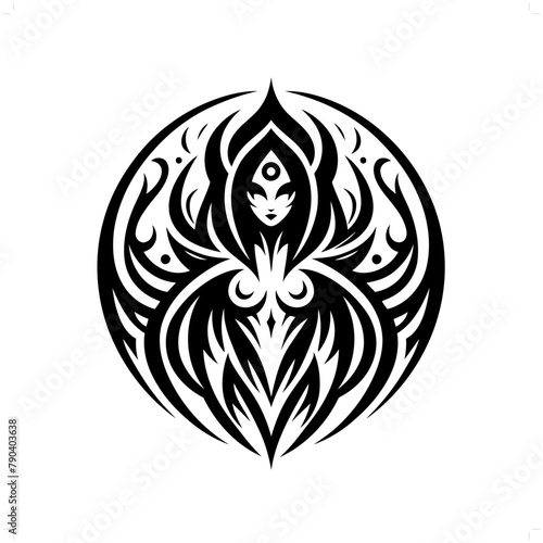 sucubus in modern tribal tattoo, abstract line art of horror character, minimalist contour. Vector