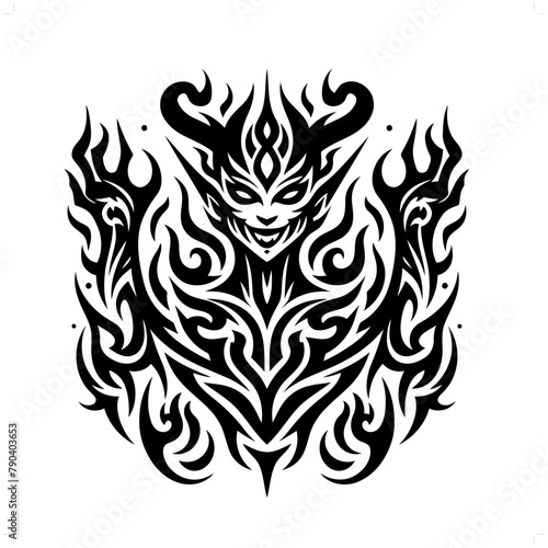 sucubus in modern tribal tattoo, abstract line art of horror character, minimalist contour. Vector