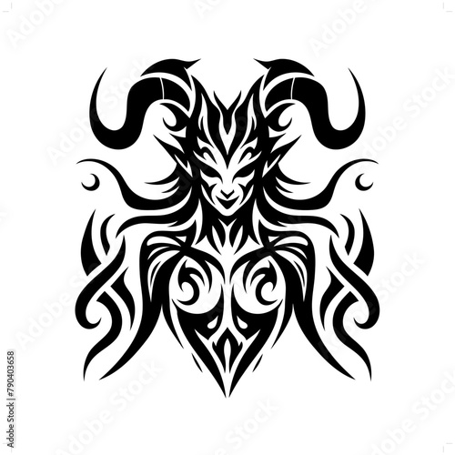 sucubus in modern tribal tattoo, abstract line art of horror character, minimalist contour. Vector