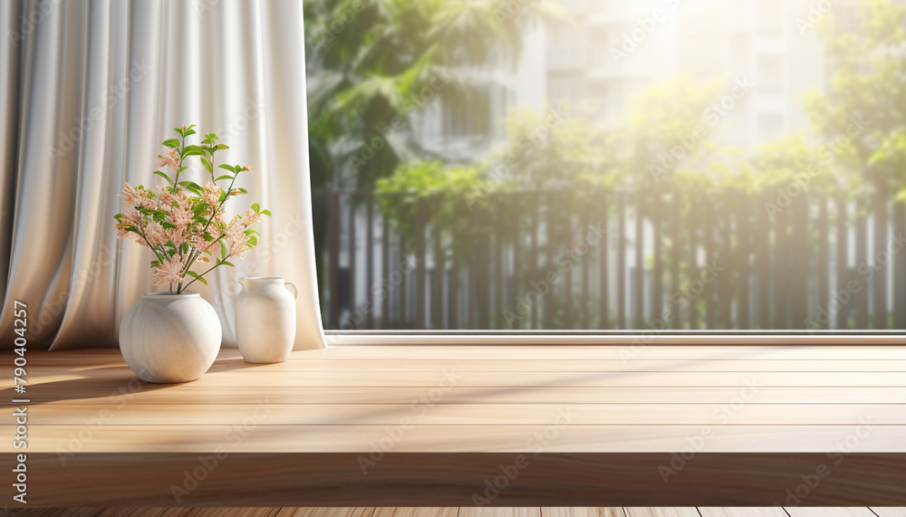 3D rendering of empty fine teak wood table top. AI-Generated Image 3D rendering of empty fine teak wood table top. AI-Generated Image