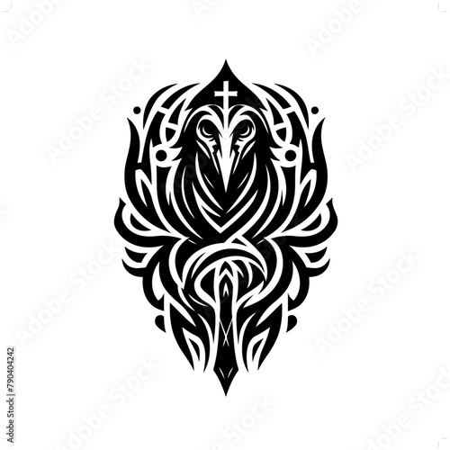 plague mask in modern tribal tattoo, abstract line art of horror character, minimalist contour. Vector