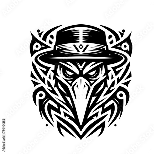 plague mask in modern tribal tattoo, abstract line art of horror character, minimalist contour. Vector