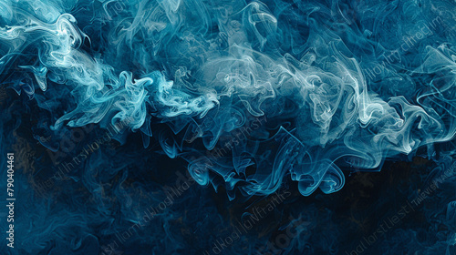 Velvety tendrils of jade smoke swirling against a canvas of midnight blue, weaving tales of ancient forests and hidden realms within the depths of the night.  photo