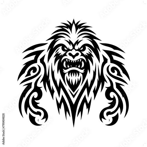 yeti  bigfoot  in modern tribal tattoo  abstract line art of horror character  minimalist contour. Vector