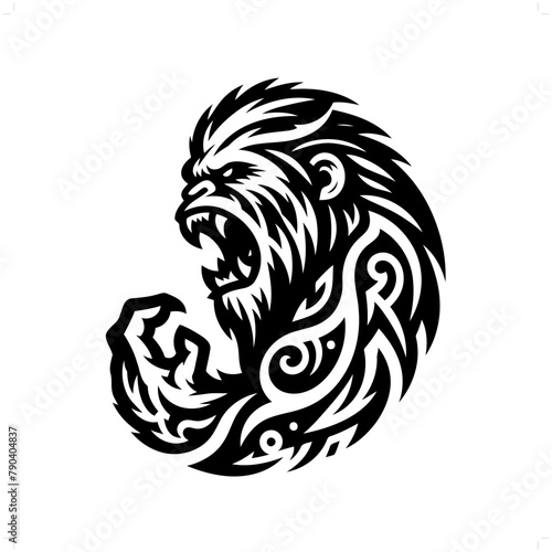 yeti; bigfoot in modern tribal tattoo, abstract line art of horror character, minimalist contour. Vector