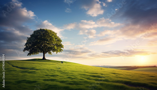 A vibrant tree standing alone in a picturesque field. AI-Generated Image