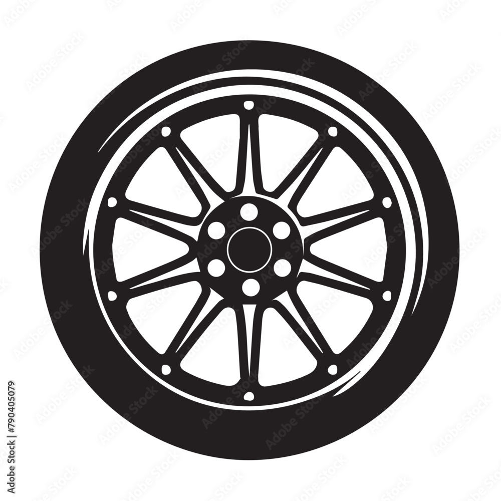 Car wheel in cartoon, doodle style . Image for t-shirt, web, mobile apps and ui. Isolated 2d vector illustration in logo, icon, sketch style, Eps 10, black and white. AI Generative