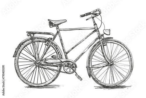 Sketch of old-fashioned bicycle with rear carrier. Vector illustration