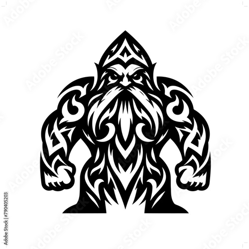 dwarf  dwarve in modern tribal tattoo  abstract line art of people  minimalist contour. Vector