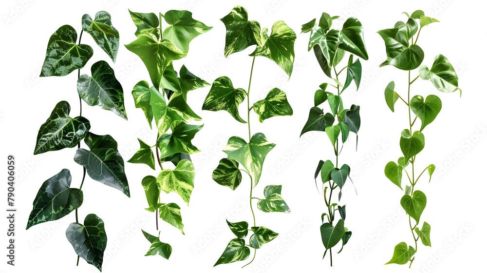 Set of green leaves from a jungle ,isolated on a white 