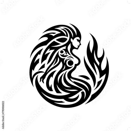 mermaid in modern tribal tattoo, abstract line art of people, minimalist contour. Vector