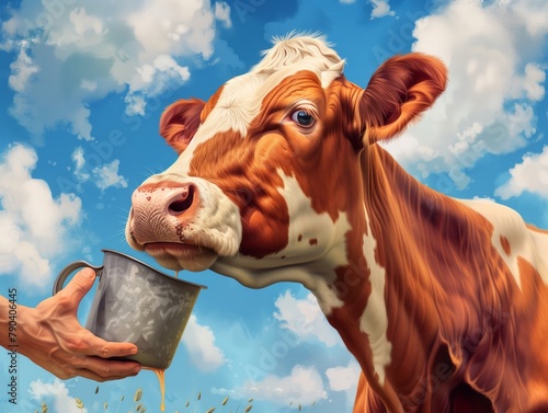 Vaca leiteira a beber leite  photo