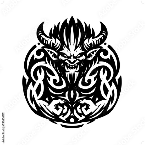 troll in modern tribal tattoo, abstract line art of people, minimalist contour. Vector