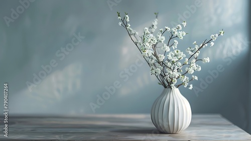 Vase Filled With White Flowers on desk in room , copy space for text photo