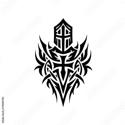crusader in modern tribal tattoo, abstract line art of people, minimalist contour. Vector