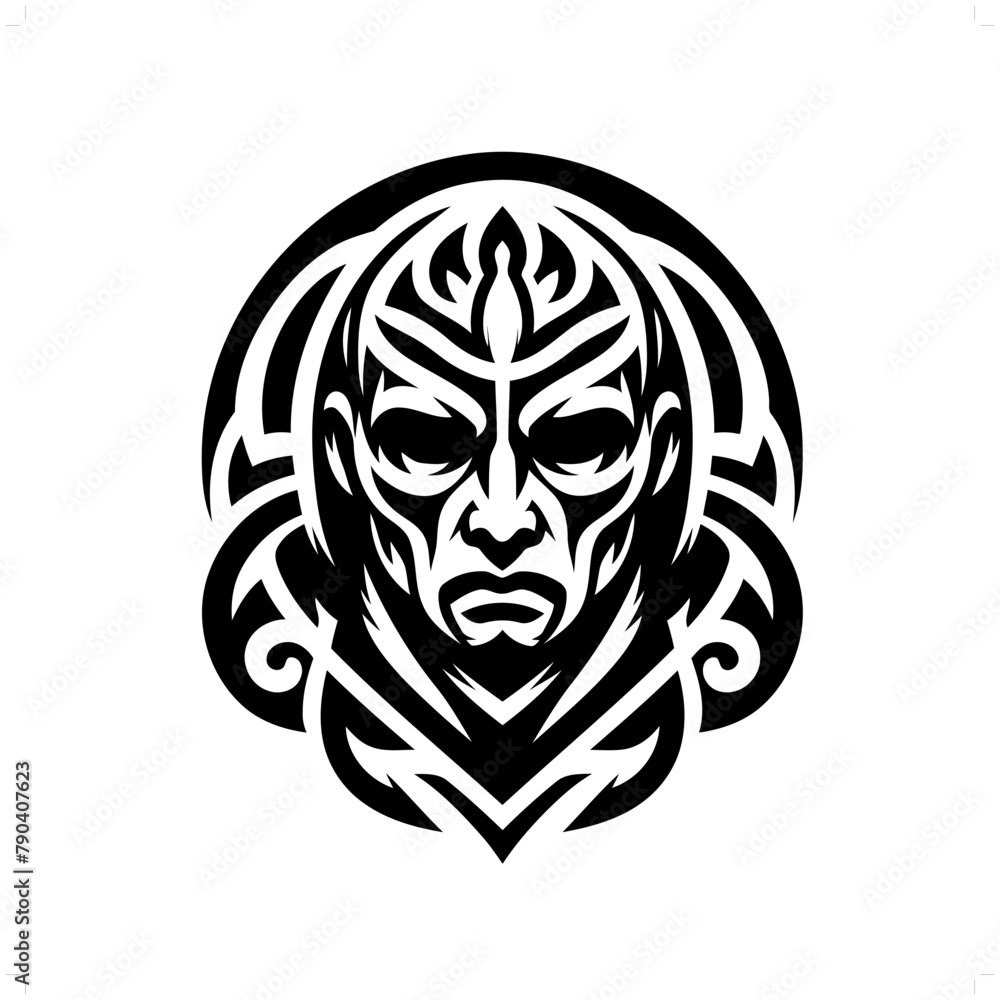monk in modern tribal tattoo, abstract line art of people, minimalist contour. Vector monk in modern tribal tattoo, abstract line art of people, minimalist contour. Vector