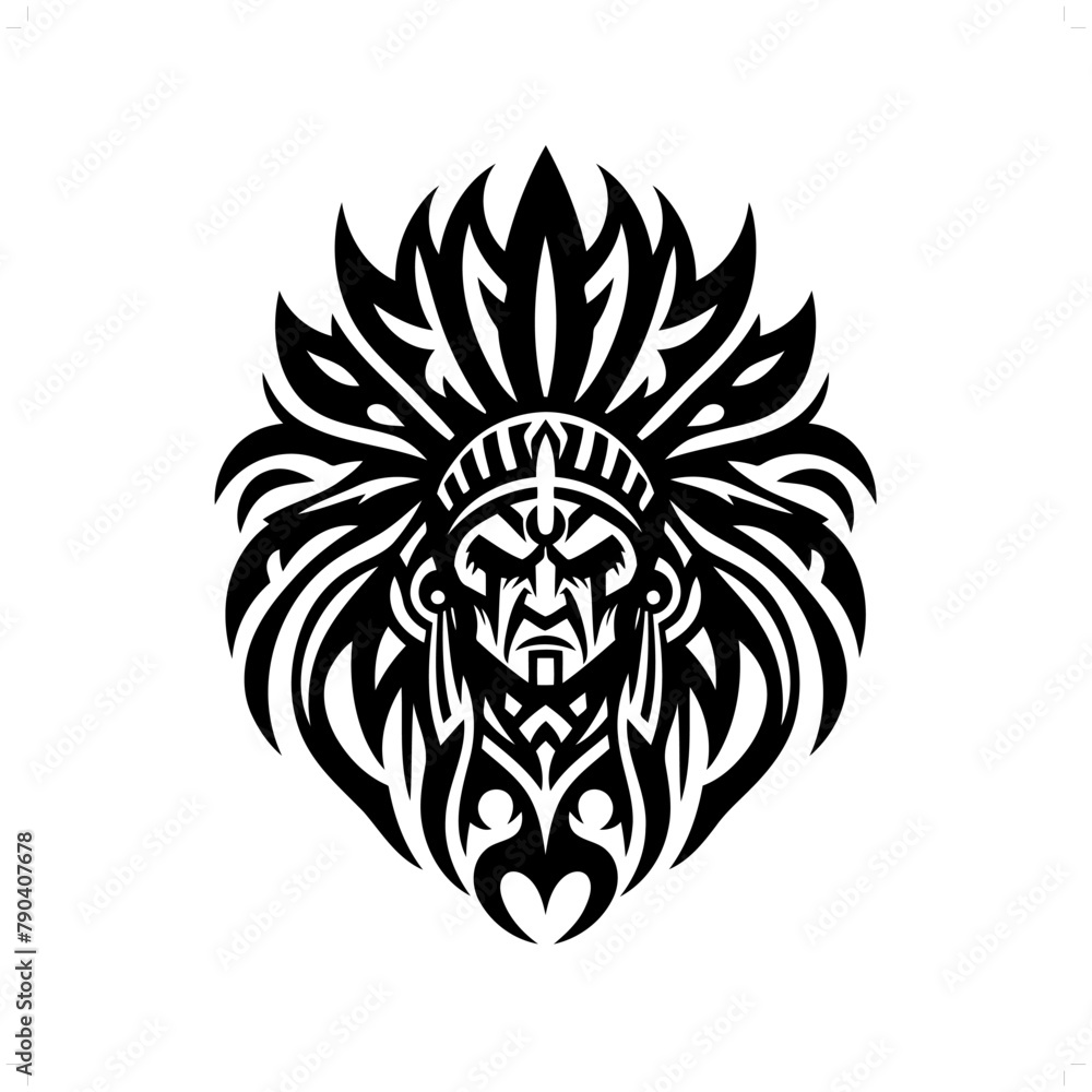 indian; native america in modern tribal tattoo, abstract line art of people, minimalist contour. Vector
