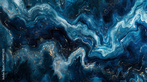 A celestial tapestry woven from threads of navy, cobalt, and platinum, creating a captivating abstract vision that transcends earthly boundaries.  photo