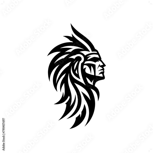 indian; native america in modern tribal tattoo, abstract line art of people, minimalist contour. Vector