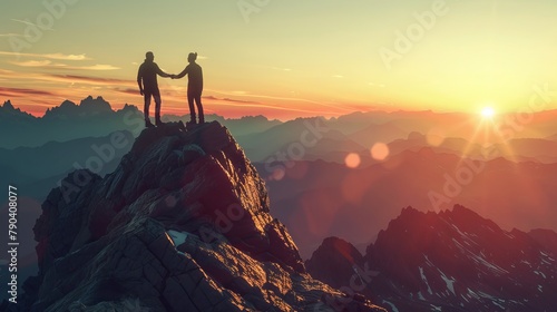 Peak Sunrise  Climbers Reaching for Each Other
