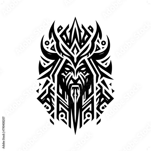 shaman in modern tribal tattoo, abstract line art of people, minimalist contour. Vector