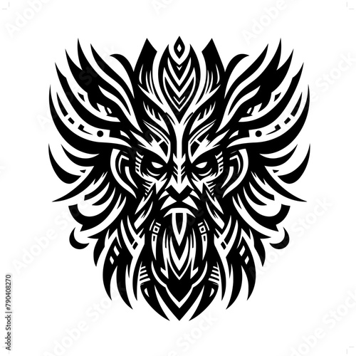 shaman in modern tribal tattoo, abstract line art of people, minimalist contour. Vector