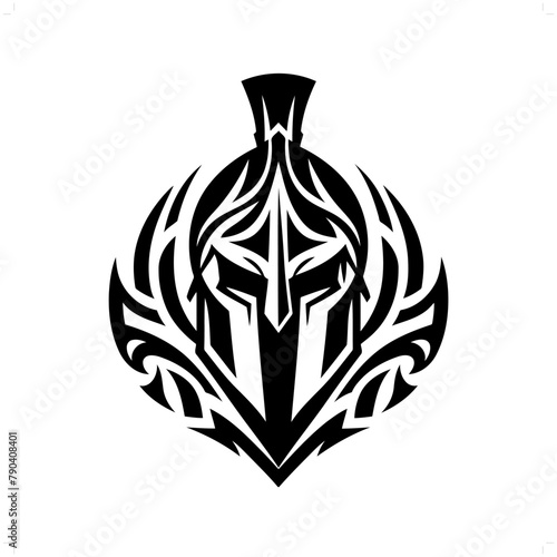 spartan in modern tribal tattoo, abstract line art of people, minimalist contour. Vector