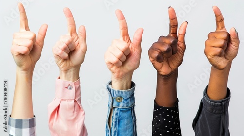 A group of diverse hands raising thumbs up, thumbs down, and neutral signs, a direct representation of varied public opinion, inclusive and representative