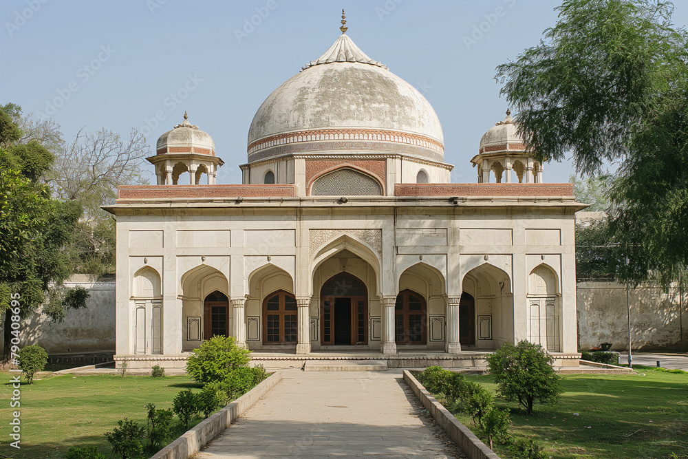 Historical Mughal Architecture: Traditional Mosque in Peaceful Garden
