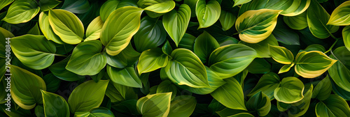 A vibrant background of green foliage, with bright leaves showcasing the beauty of nature in summer. #790408844