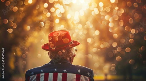 Uncle Sam senior person on America's independence day festive background