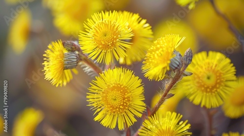 Close up of Coltsfoot Flowers in Spring Bloom