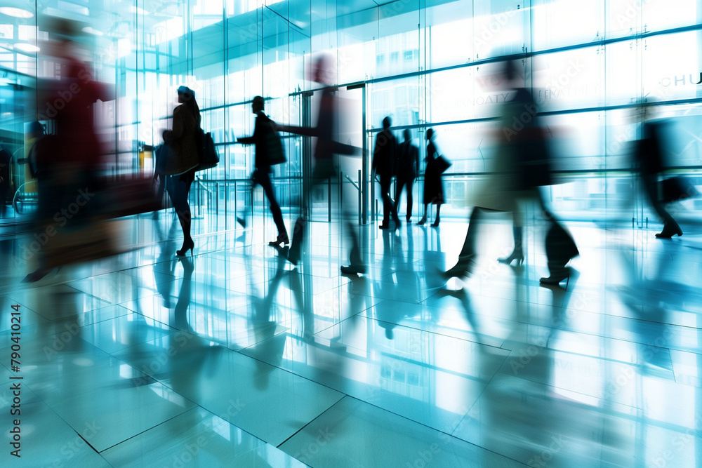 Long exposure shot of crowdy business people walking in fast motion