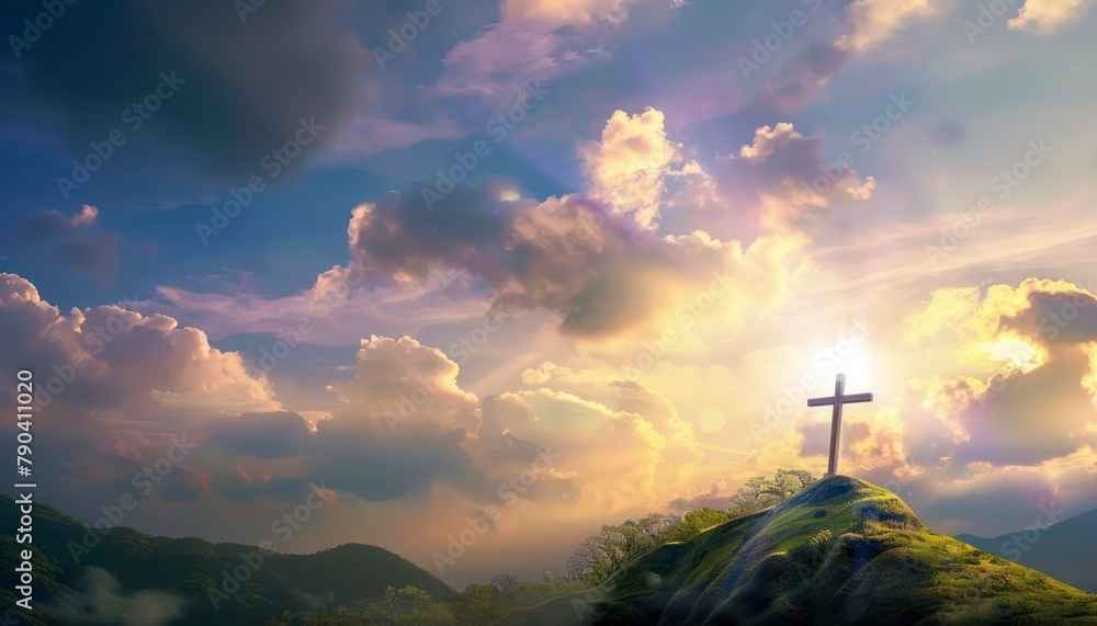 The Christianity themed with a dramatic beautiful of light vibrant background. Beautiful clouds, symbolizes humanity's hope for salvation The Christianity themed with a dramatic beautiful of light vibrant background. Beautiful clouds, symbolizes humanity's hope for salvation