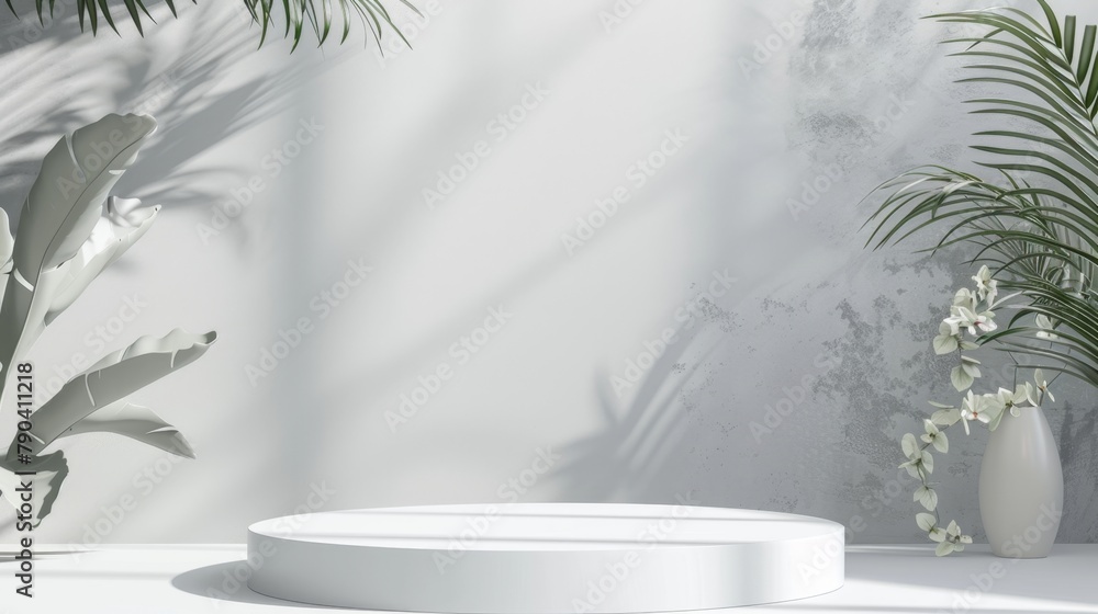 A white pedestal with a plant on it A white pedestal with a plant on it