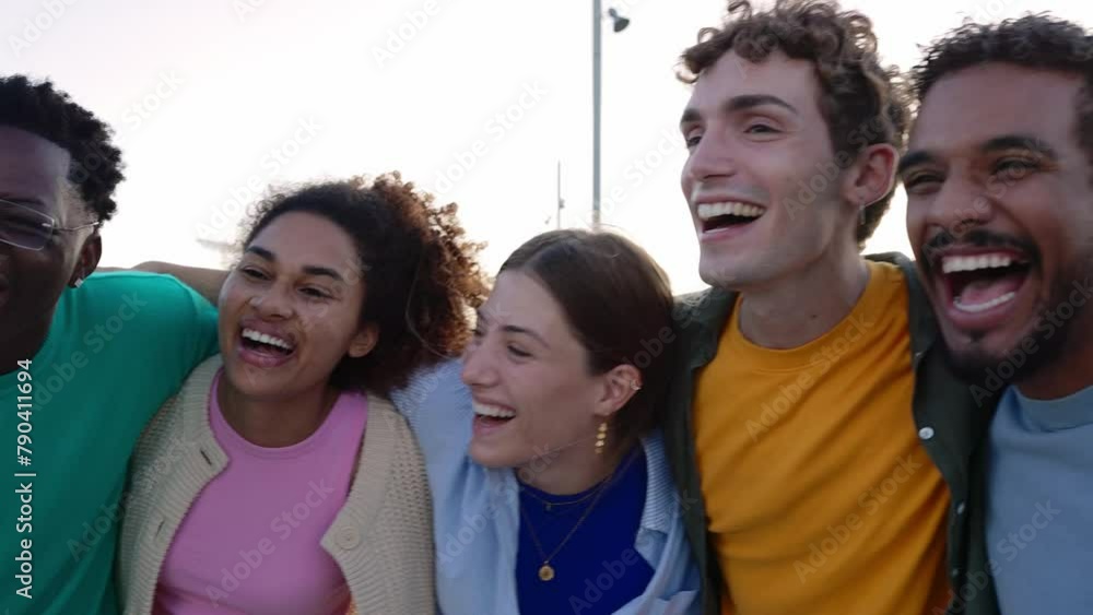 Happy group of young people having fun together at city street. Millennial student friends bonding enjoying time outdoors. Youth community concept. Happy group of young people having fun together at city street. Millennial student friends bonding enjoying time outdoors. Youth community concept.