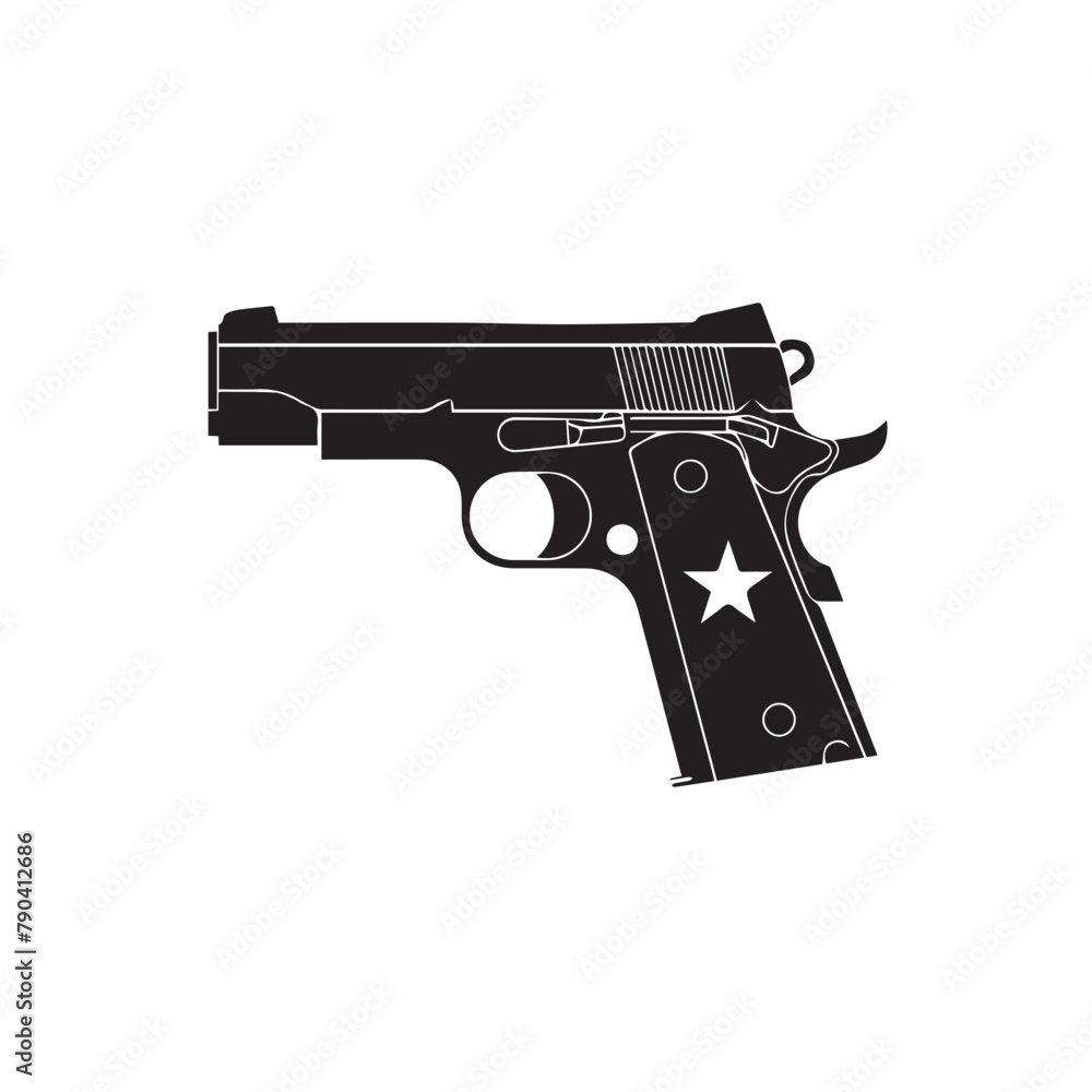 Gun in cartoon, doodle style . Image for t-shirt, web, mobile apps and ui. Isolated 2d vector illustration in logo, icon, sketch style, Eps 10, black and white. AI Generative