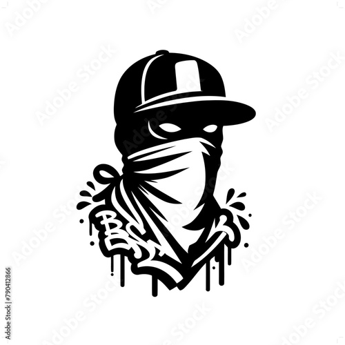 gangster; thug; bandit  silhouette, people in graffiti tag, hip hop, street art typography illustration.