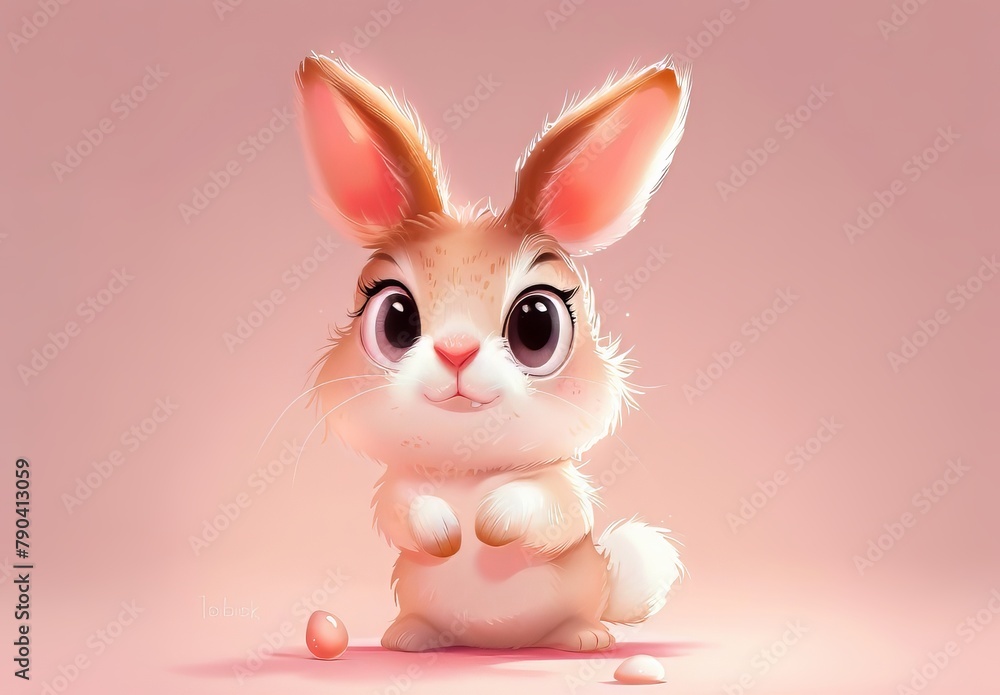 Obraz premium Cute bunnies: adorable bunny art featuring chubby cheeks, expressive eyes. Easter-themed content