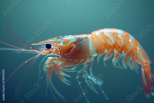 Macro image of electric blue shrimp in fluid environment