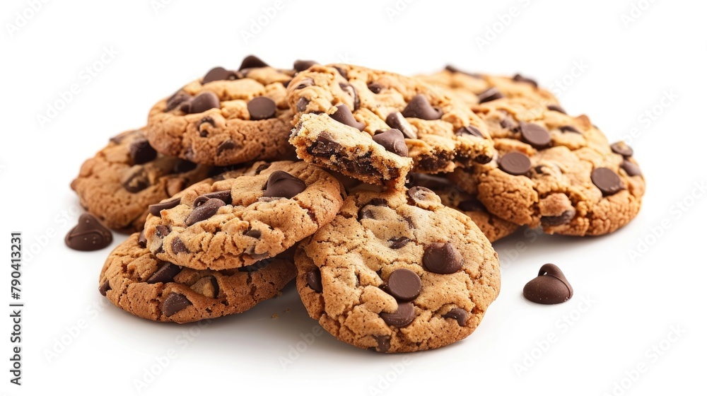 Isolated pile of chocolate chip cookies on white background with clipping path Isolated pile of chocolate chip cookies on white background with clipping path