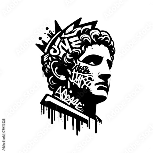 caesar silhouette, people in graffiti tag, hip hop, street art typography illustration.