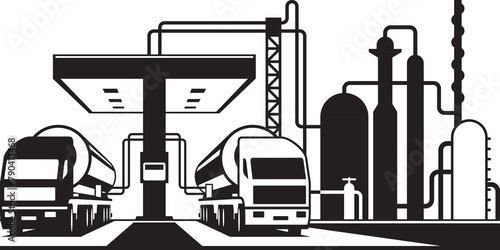 Loading tank trucks at chemical plant – vector illustration