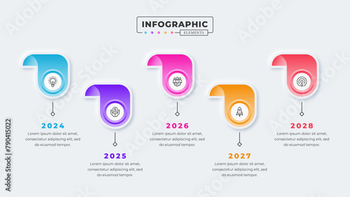 Vector timeline infographic presentation design template with 5 steps or options