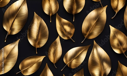 wallpaper representing patinated gold colored leaves, in 3D. photo