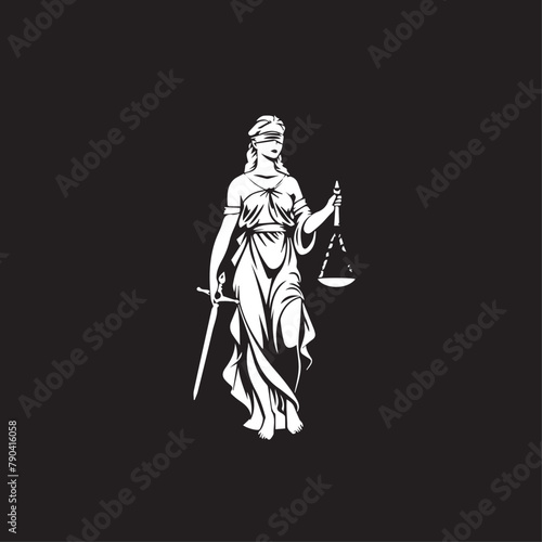 Lady justice in cartoon, doodle style . Image for t-shirt, web, mobile apps and ui. Isolated 2d vector illustration in logo, icon, sketch style, Eps 10, black and white. AI Generative
