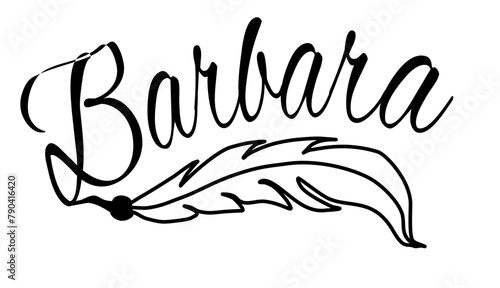 Barbara - black color - name written - Word with feather for websites, baby shower, greetings, banners, cards-shirt, sweatshirt, prints, cricut, silhouette, sublimation