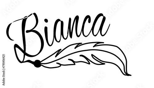 Bianca - black color - name written - Word with feather for websites, baby shower, greetings, banners, cards-shirt, sweatshirt, prints, cricut, silhouette, sublimation