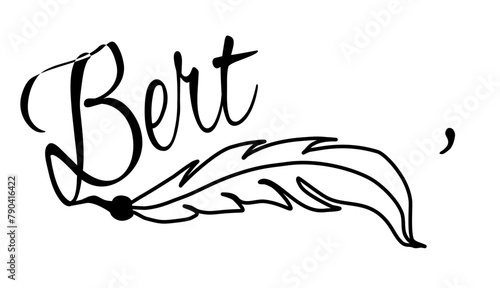 Bert - black color - name written - Word with feather for websites, baby shower, greetings, banners, cards-shirt, sweatshirt, prints, cricut, silhouette, sublimation