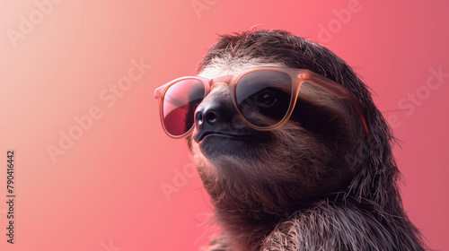 A cool sloth in sunglasses on a solid color background - Generative AI © PaulMatthews78
